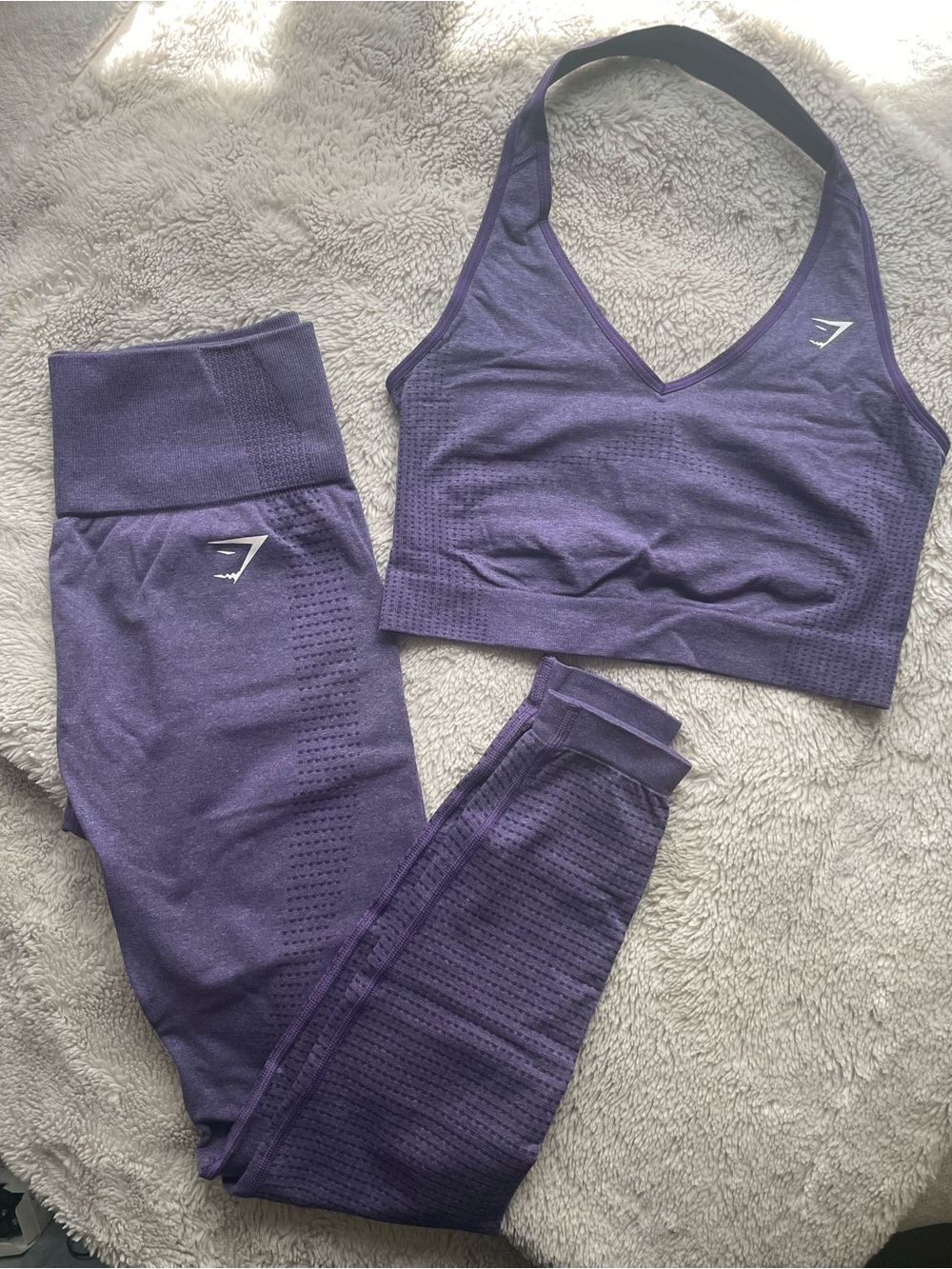 Purple Gymshark set (legging & halter crop top)